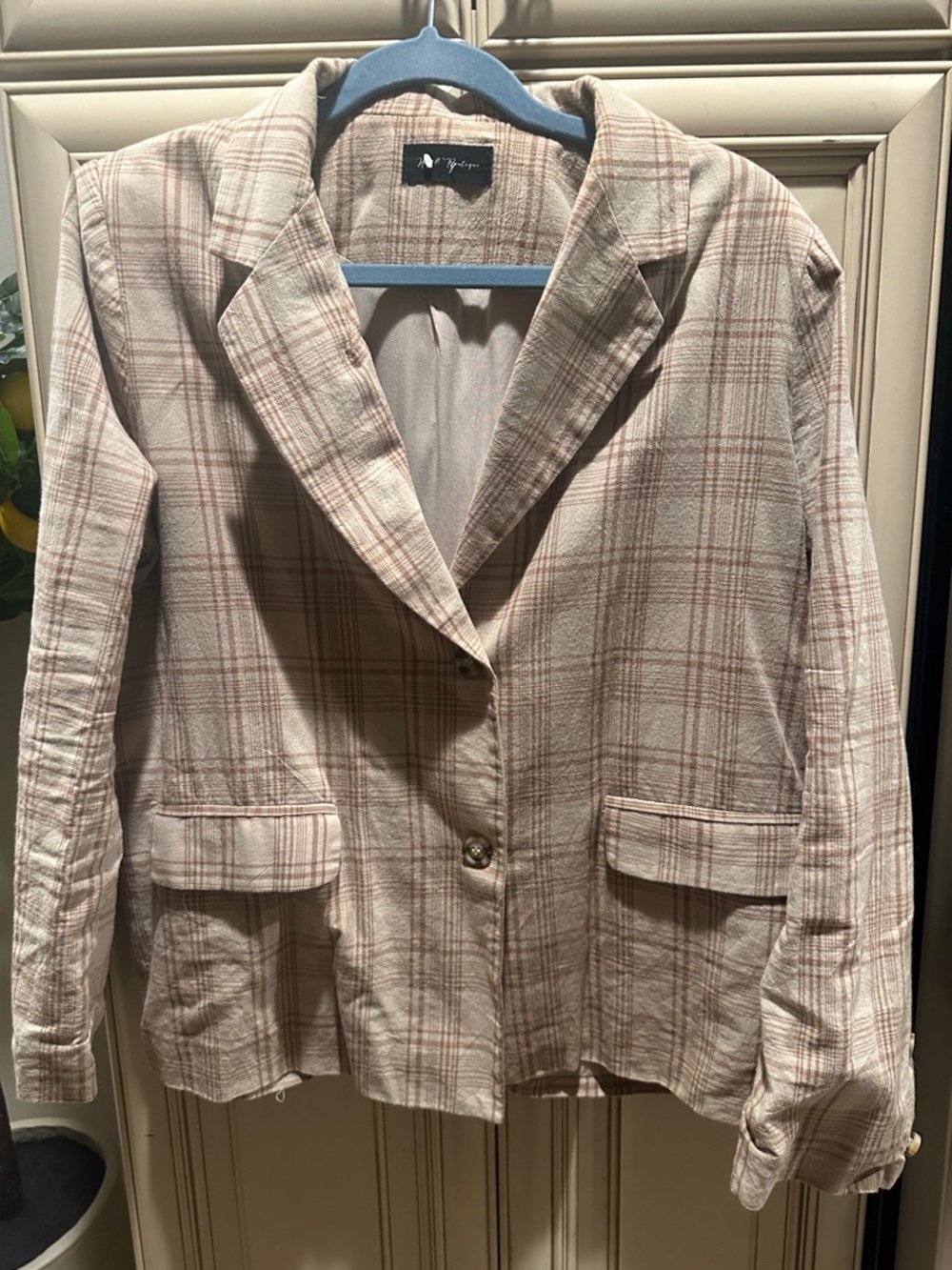 Beige Plaid Women's Blazer Jacket by